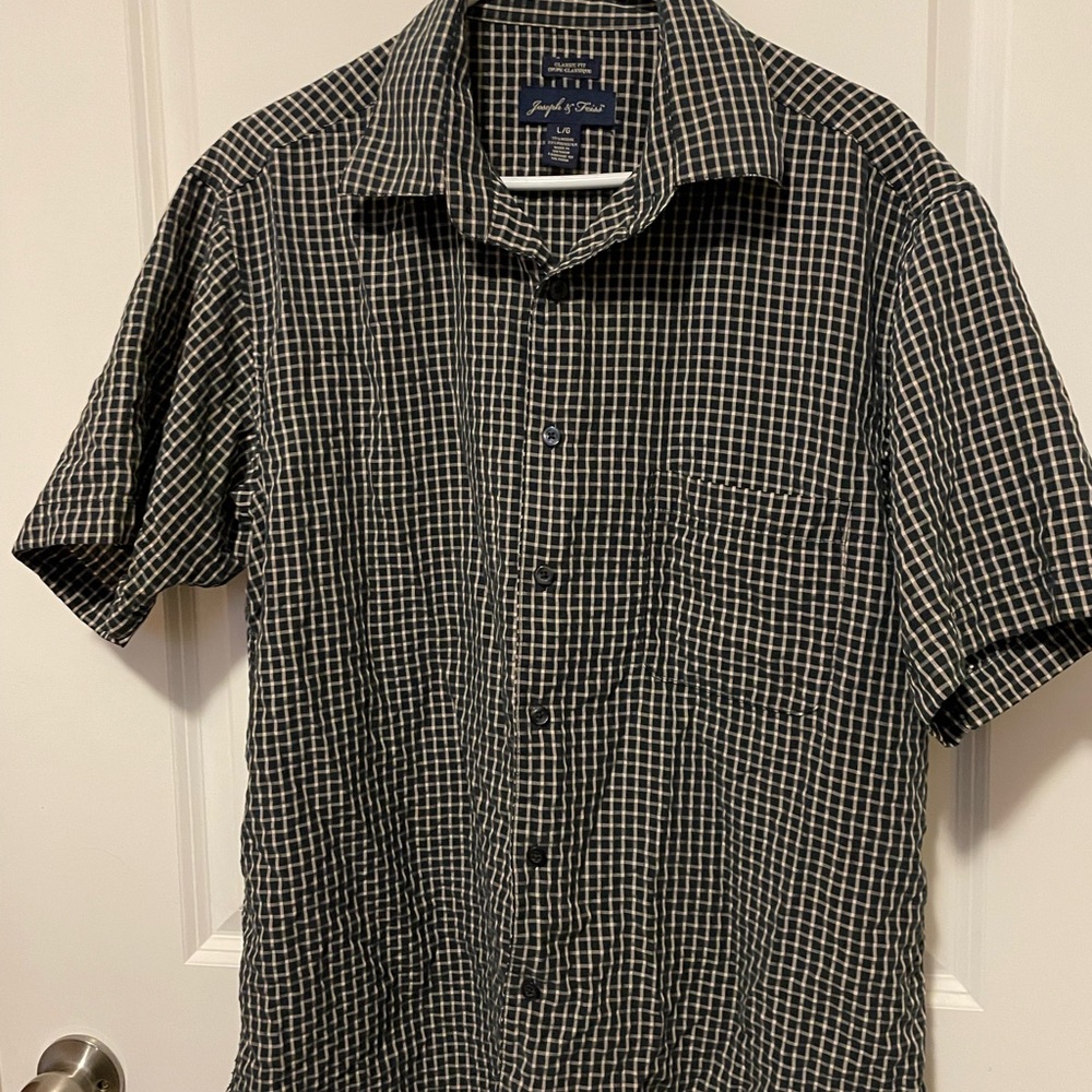Joseph & Feiss Black and Tan Checkered Men's Shirt large